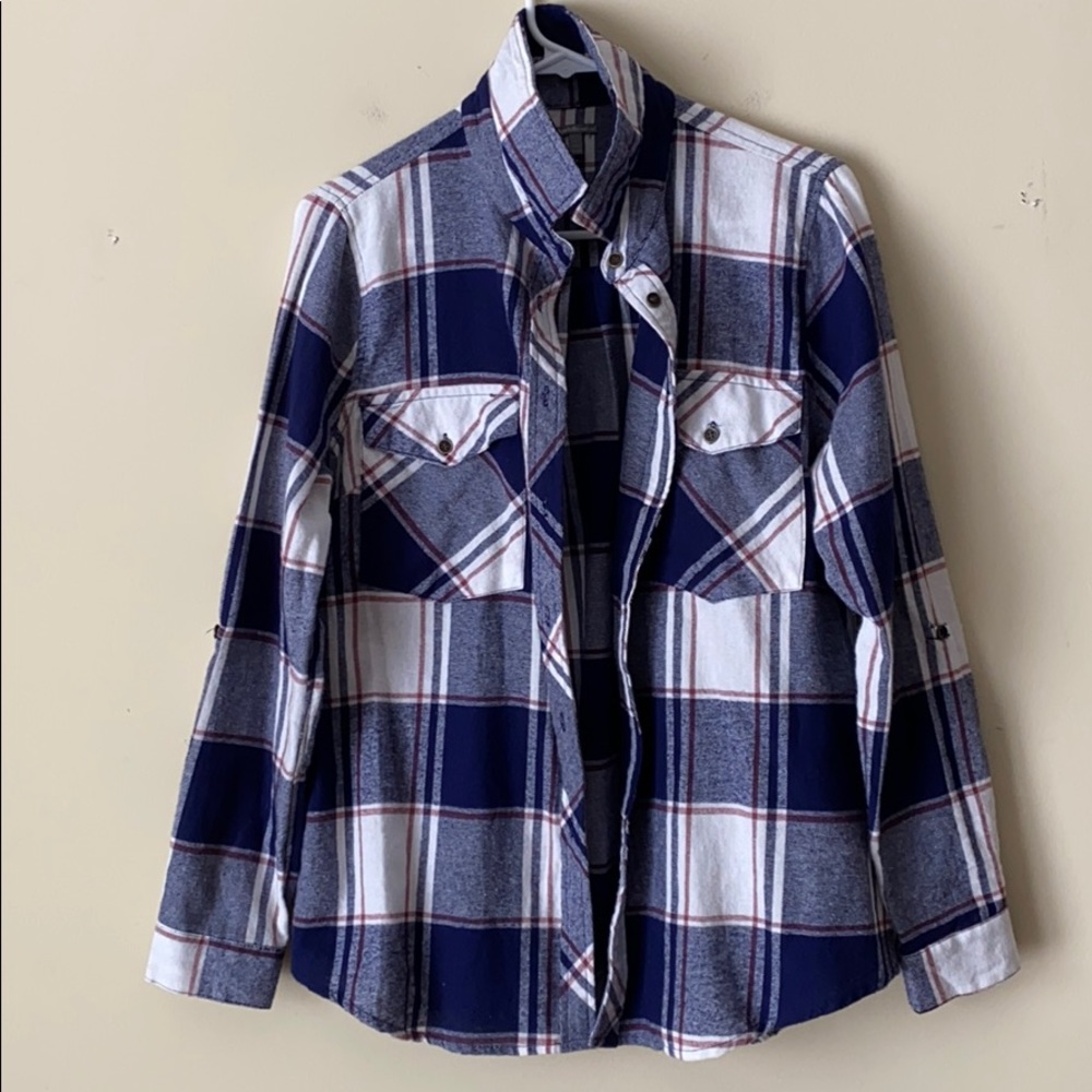 Charlotte Russe Blue & White Plaid Flannel